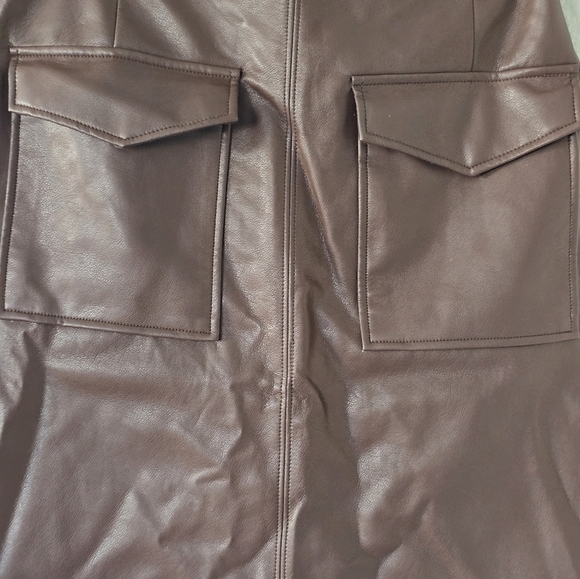 $69,Black tape leather skirt womens size small brown short pockets Western New - Picture 3 of 10